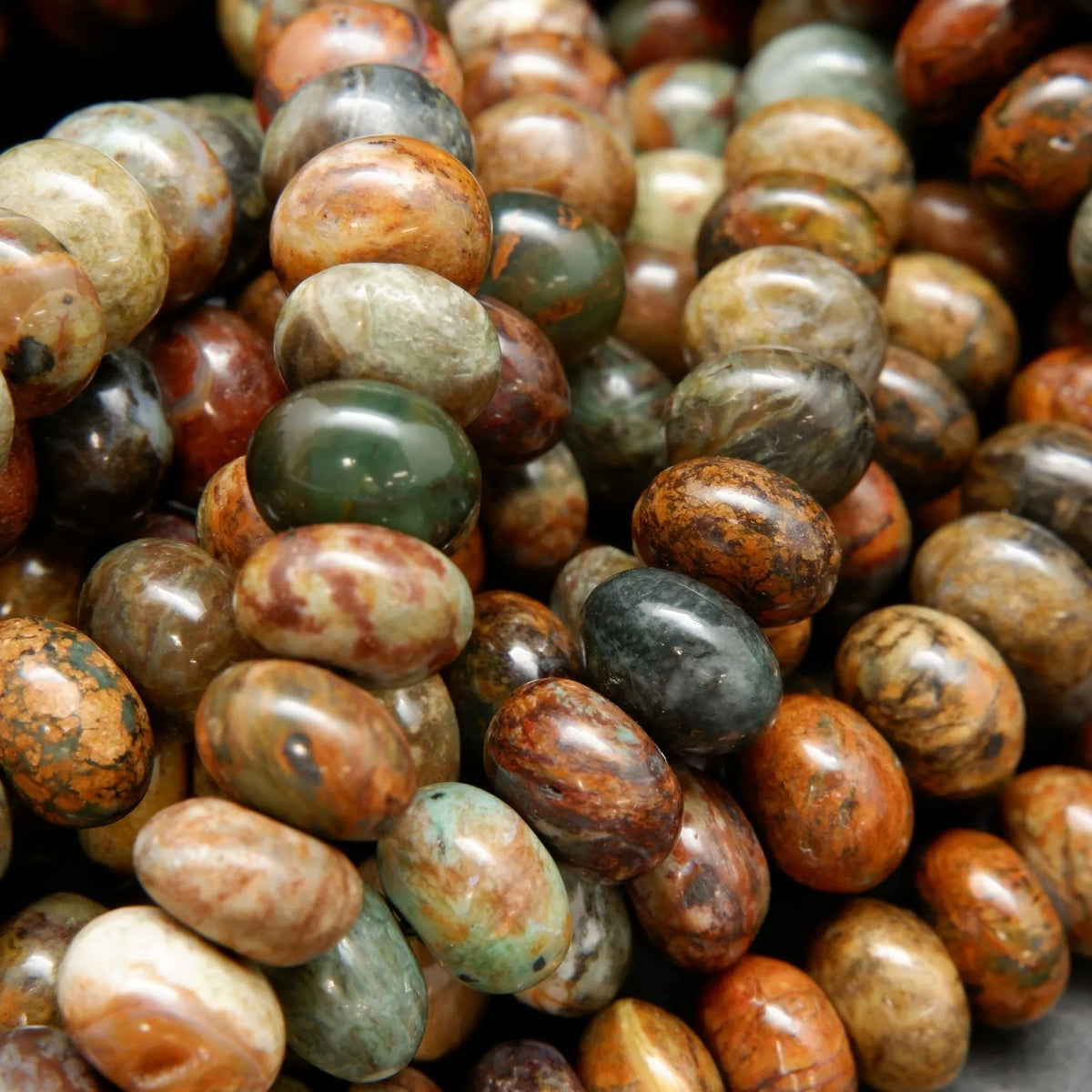 Lariat Gold top drilled pearls, outlet Gold seed beads with brown polished jasper square bead, unakite diamond bead & jade green jasper nugget