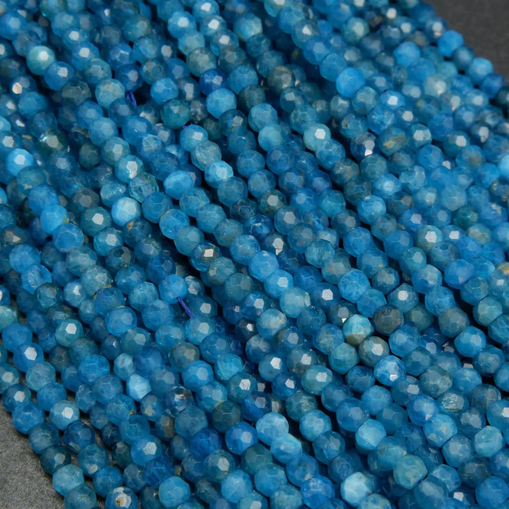 Blue apatite rondelle beads.