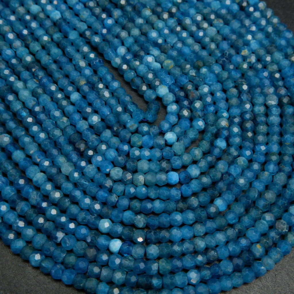 Blue apatite rondelle beads.