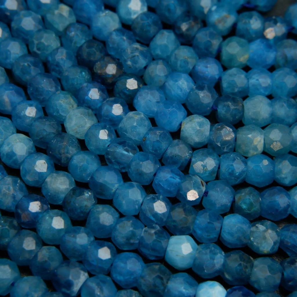 Blue apatite rondelle beads.