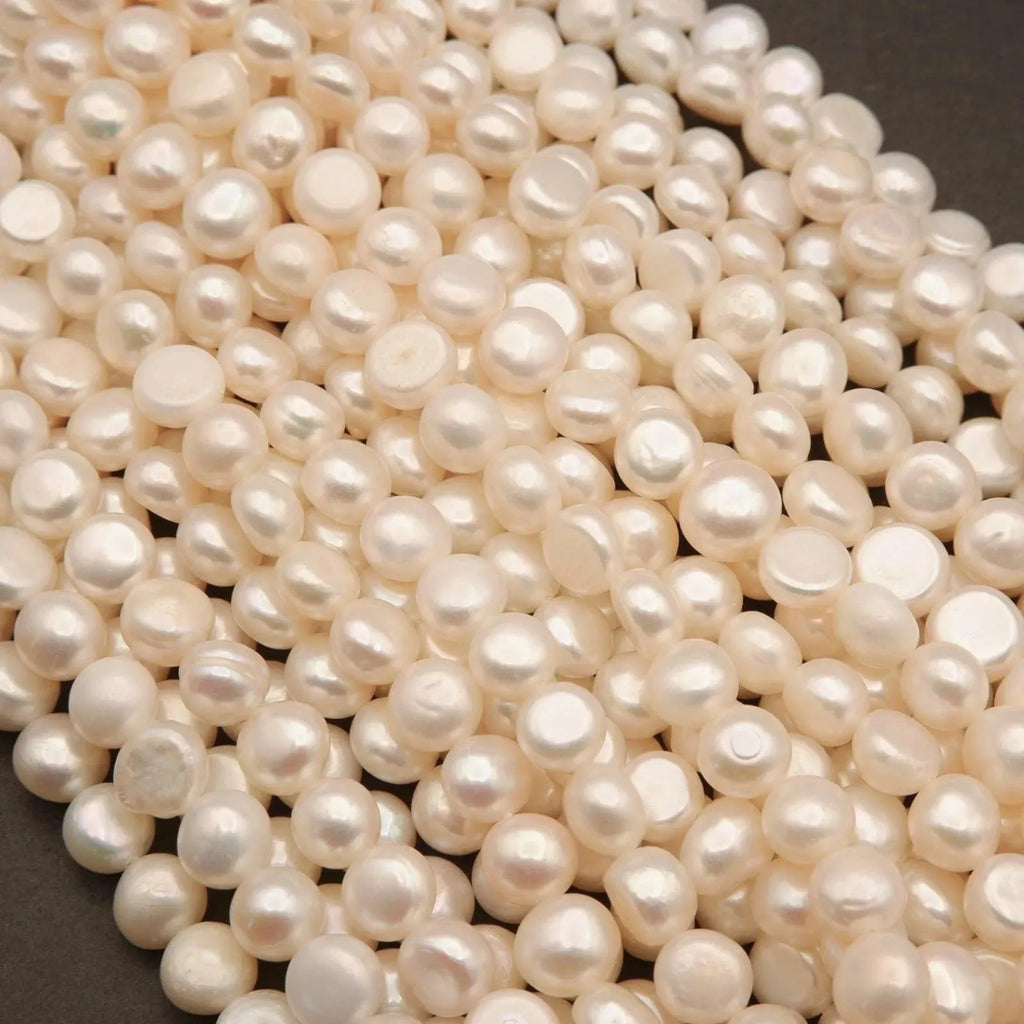 Freshwater Pearl · Button Coin · White · 8mm, Tejas Beads, Beads