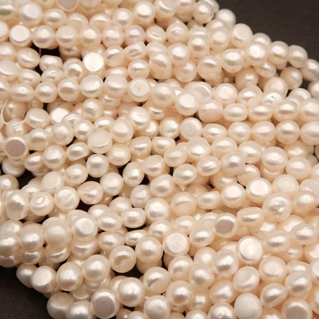 Freshwater Pearl · Button Coin · White · 8mm, Tejas Beads, Beads