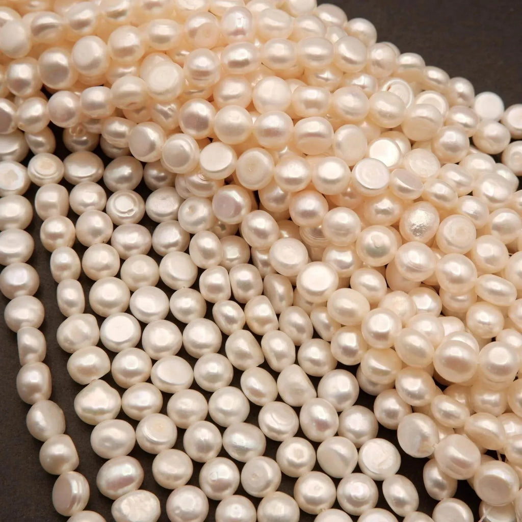 Freshwater Pearl · Button Coin · White · 8mm, Tejas Beads, Beads