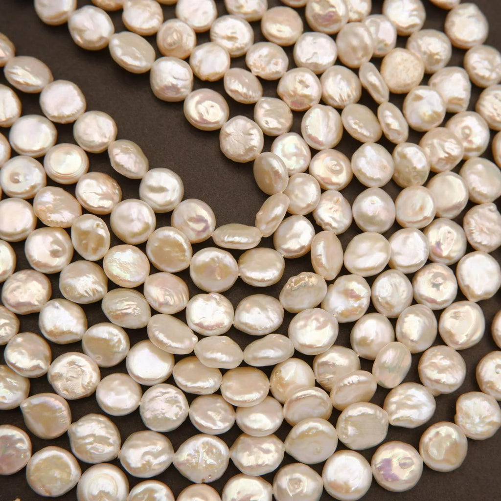 Freshwater Pearl · Coin · White · 10mm, Tejas Beads, Beads