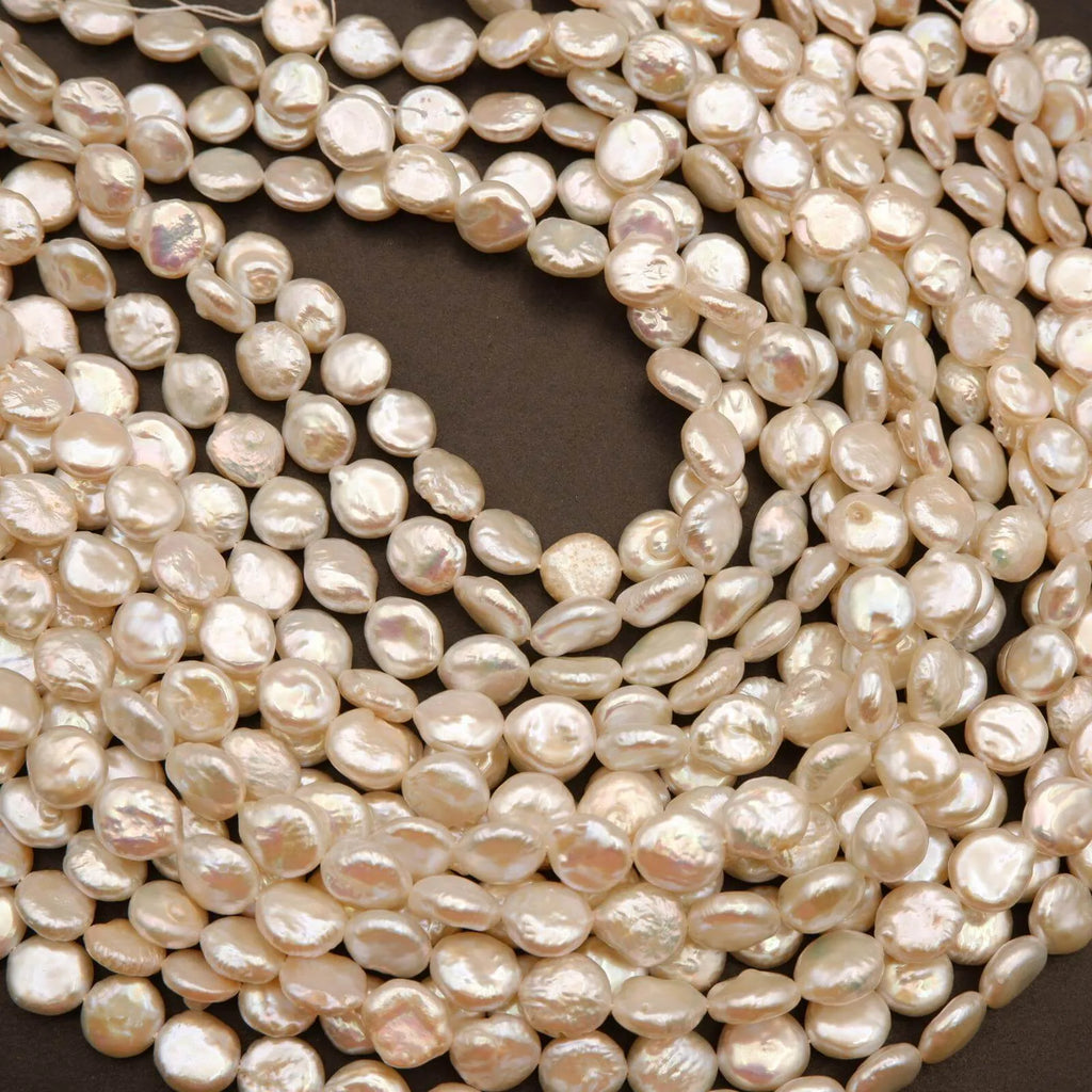 Freshwater Pearl · Coin · White · 10mm, Tejas Beads, Beads