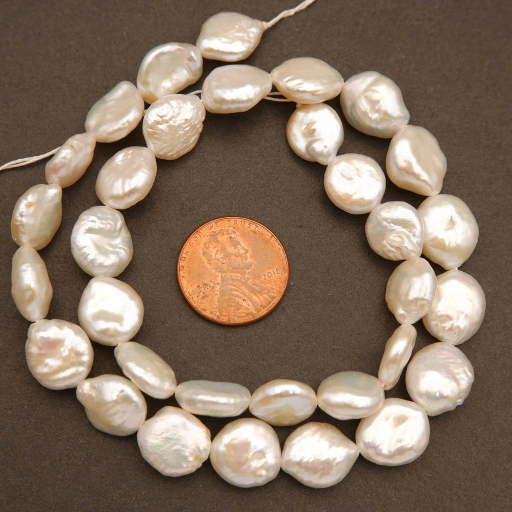 Freshwater Pearl · Coin · White · 10mm, Tejas Beads, Beads