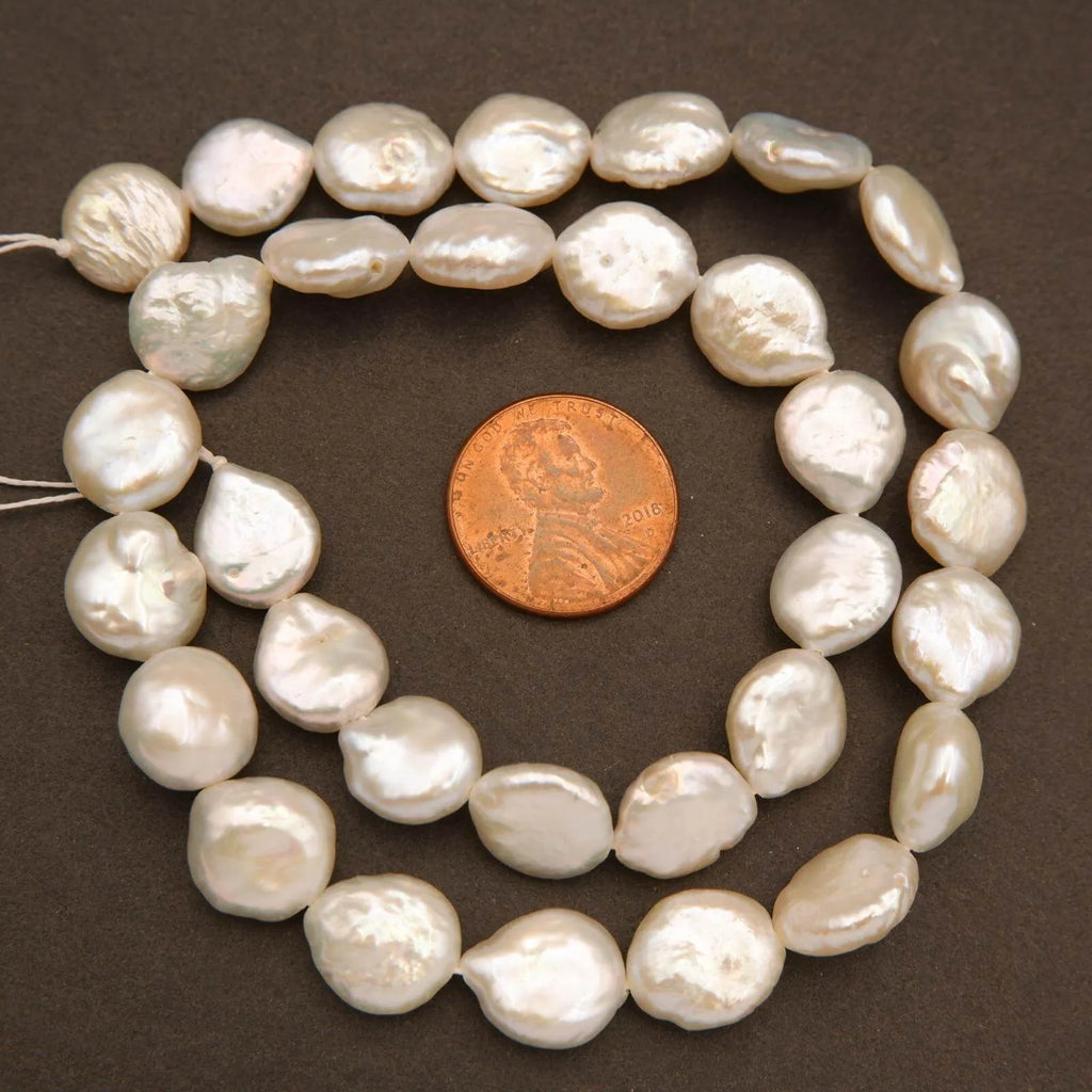 Freshwater Pearl · Coin · White · 10mm, Tejas Beads, Beads