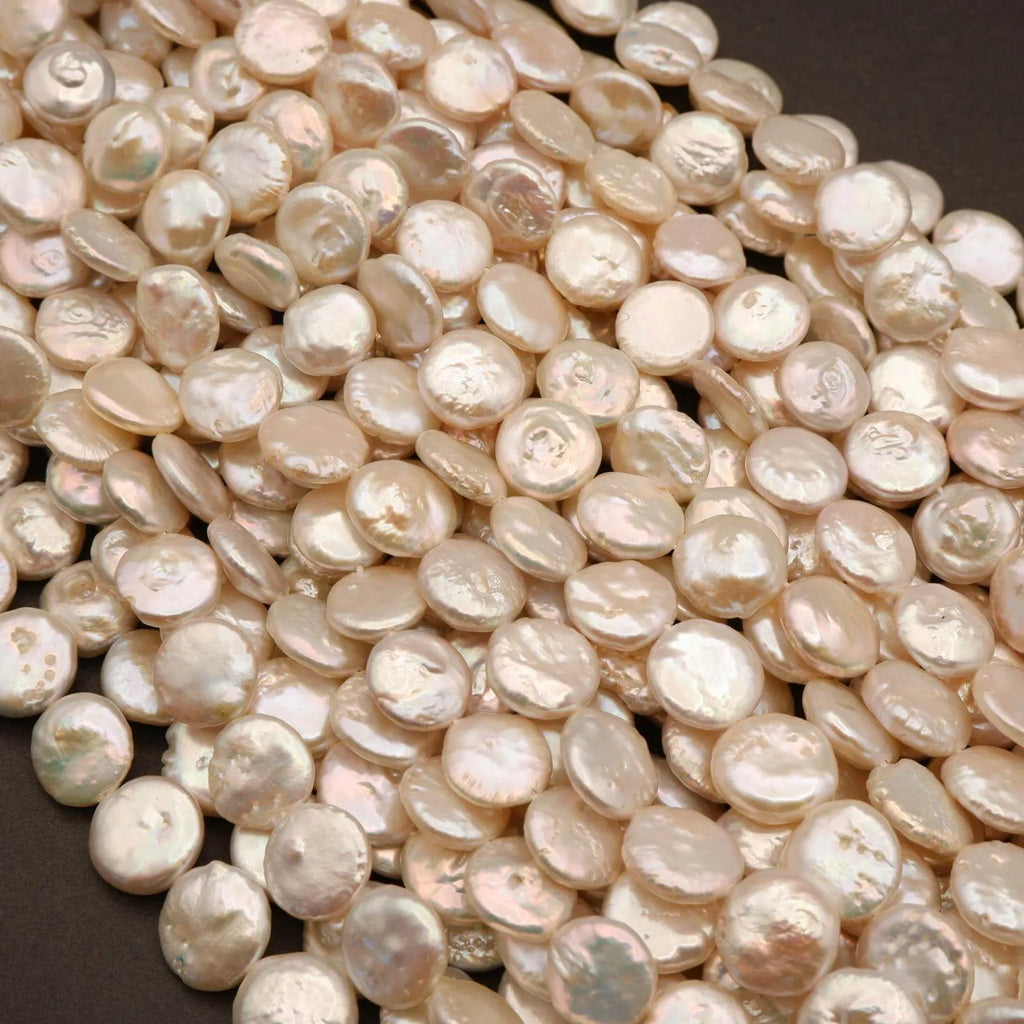 Freshwater Pearl · Coin · White · Graduated 10mm to 12mm, Tejas Beads, Beads