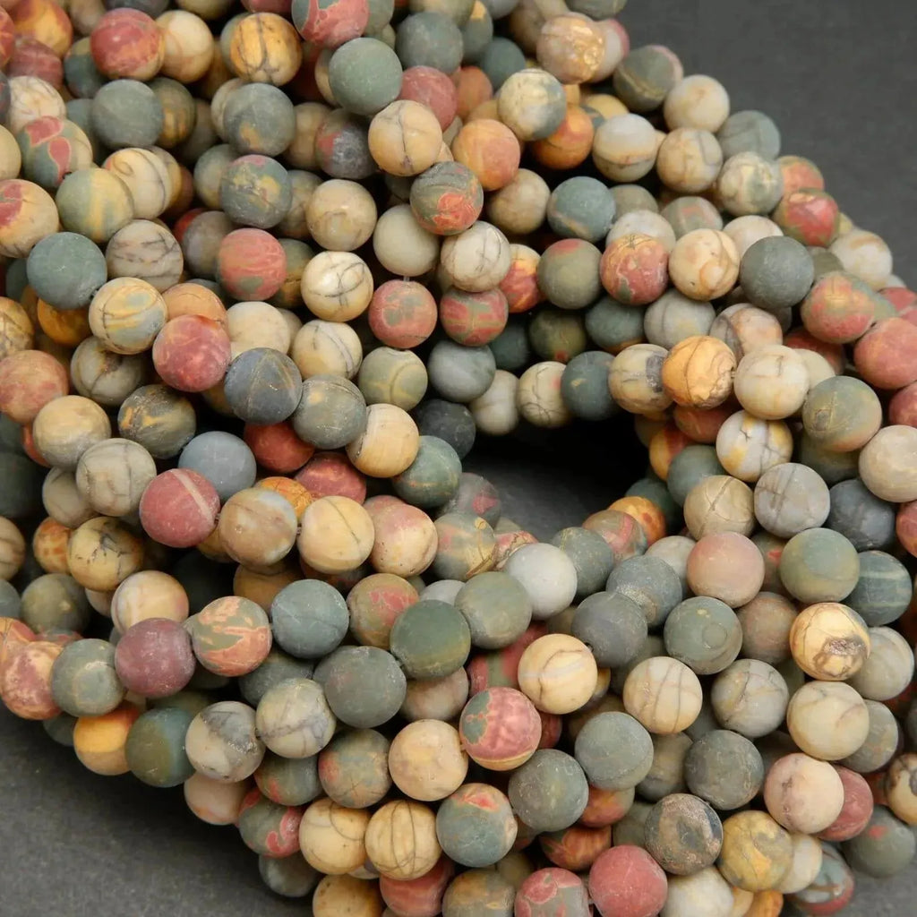 Green, red, and yellow red creek jasper beads.