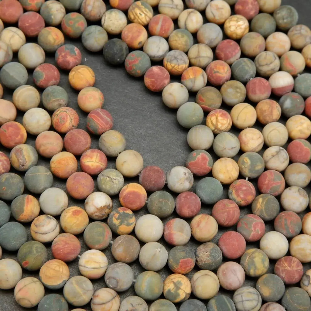 Green, red, and yellow red creek jasper beads.