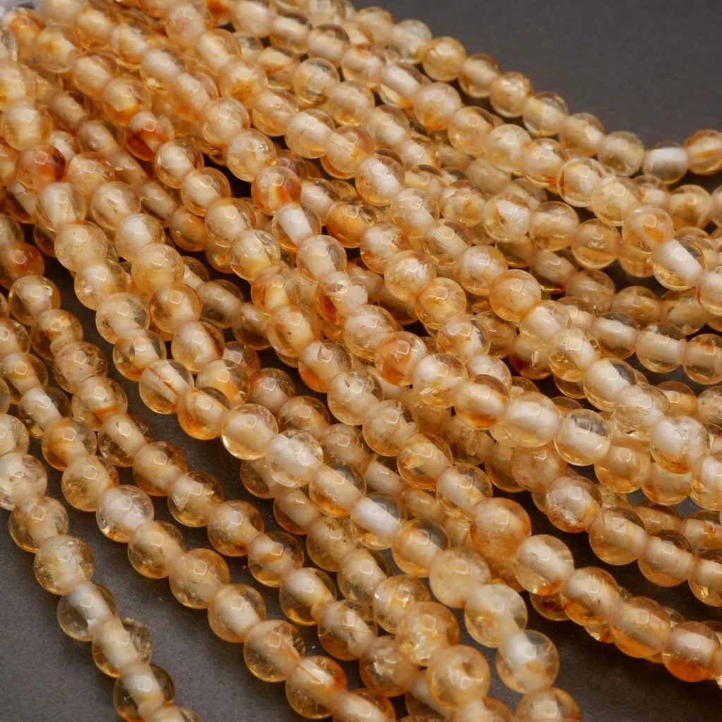 Citrine · Smooth · Round · 6mm, 8mm, 10mm · Large Hole · 1/2 Strand, Tejas Beads, Beads