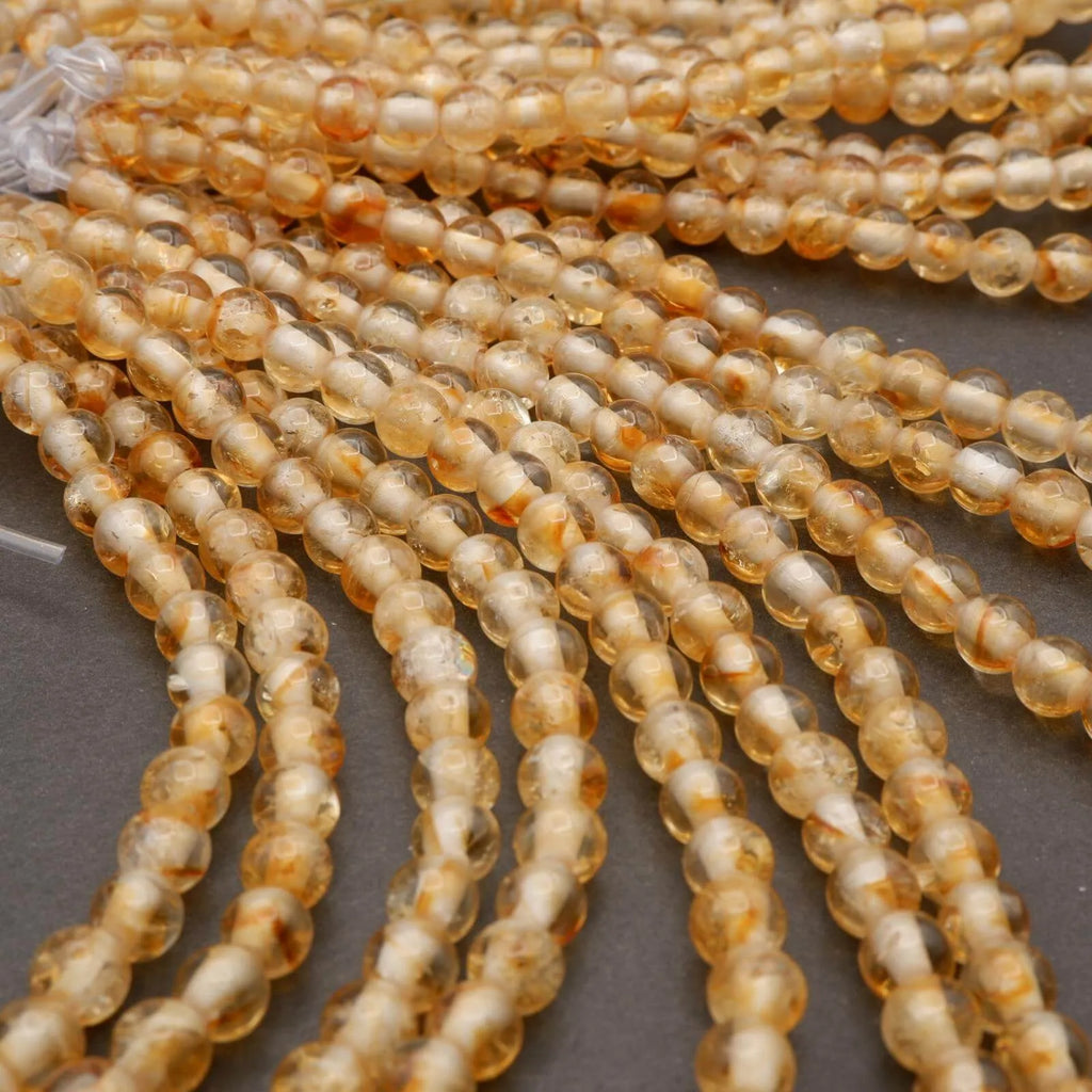 Citrine · Smooth · Round · 6mm, 8mm, 10mm · Large Hole · 1/2 Strand, Tejas Beads, Beads