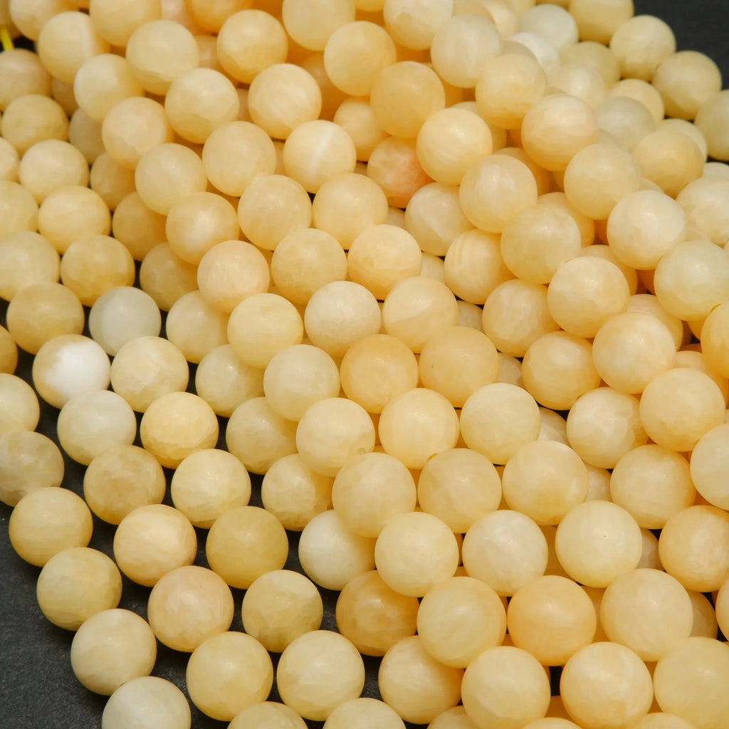 Matte Finish Yellow Calcite Round Gemstone Beads