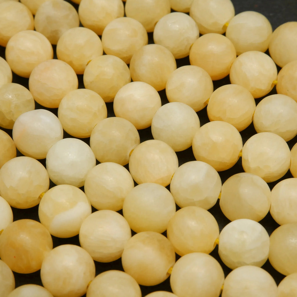 Matte Finish Yellow Calcite Round Gemstone Beads