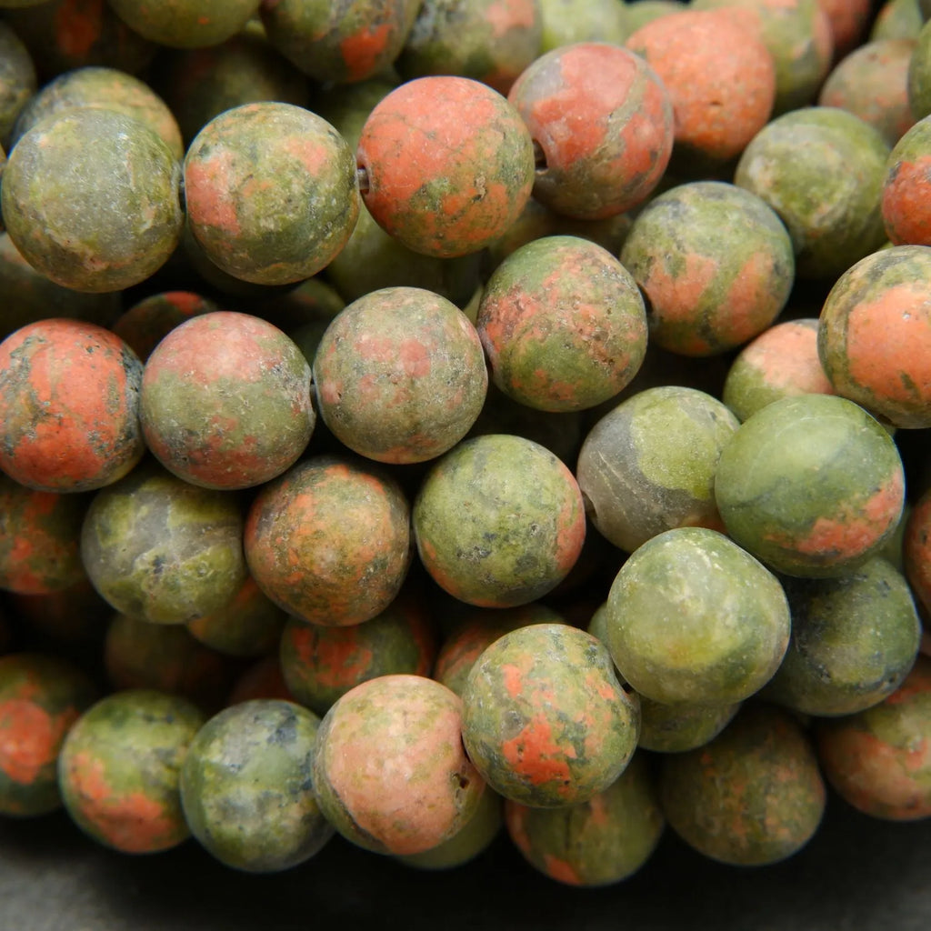 Green and orange matte finish unakite jasper beads.