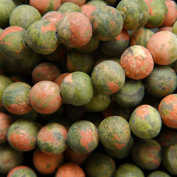 Green and orange matte finish unakite jasper beads.