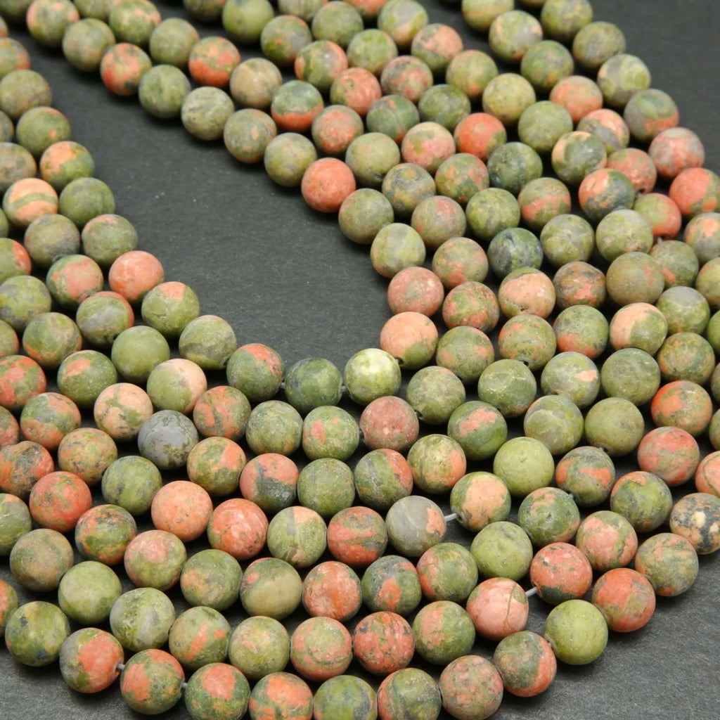 Green and orange matte finish unakite jasper beads.