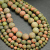 Green and orange matte finish unakite jasper beads.