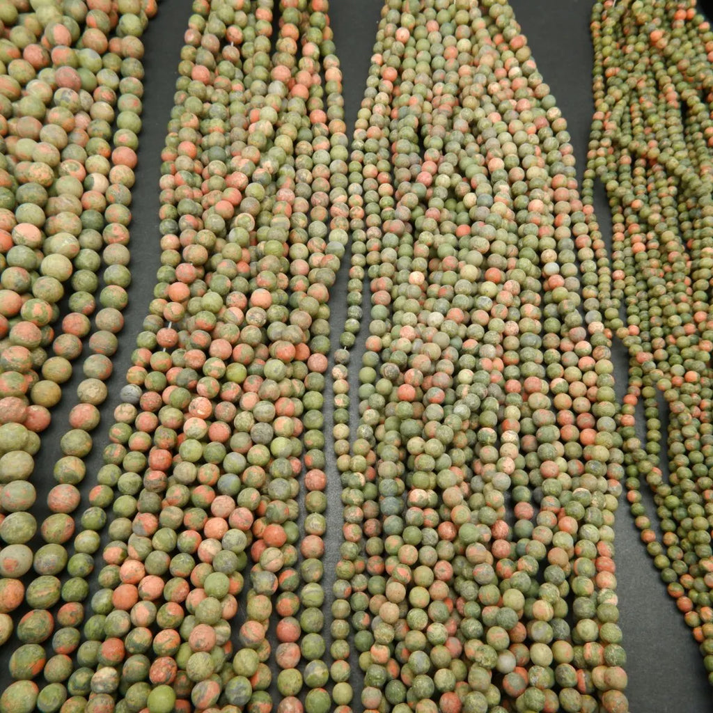 Green and orange matte finish unakite jasper beads.