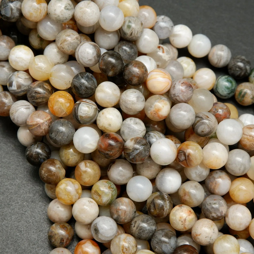 Bamboo Leaf Agate · Smooth · Round · 6mm, 8mm, Bead, Tejas Beads