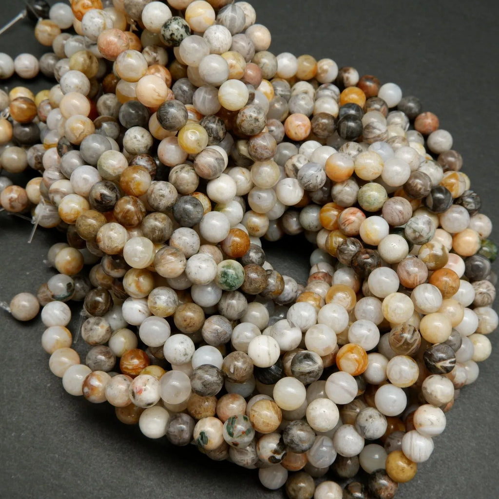 Bamboo Leaf Agate · Smooth · Round · 6mm, 8mm, Bead, Tejas Beads