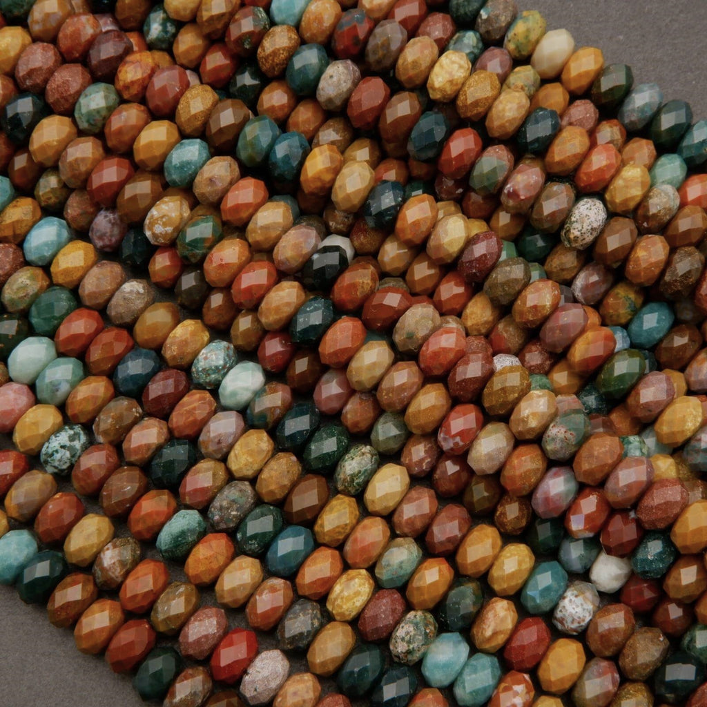 Faceted Rondelle ocean jasper beads.