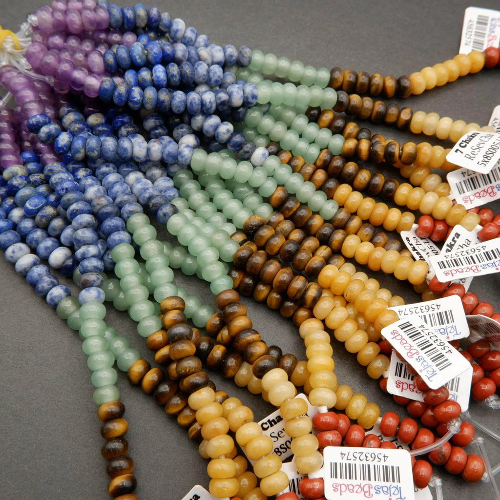 Seven Chakra Stone · Smooth · Rondelle · 6mm, 8mm · Large Hole · 1/2 Strand, Tejas Beads, Beads