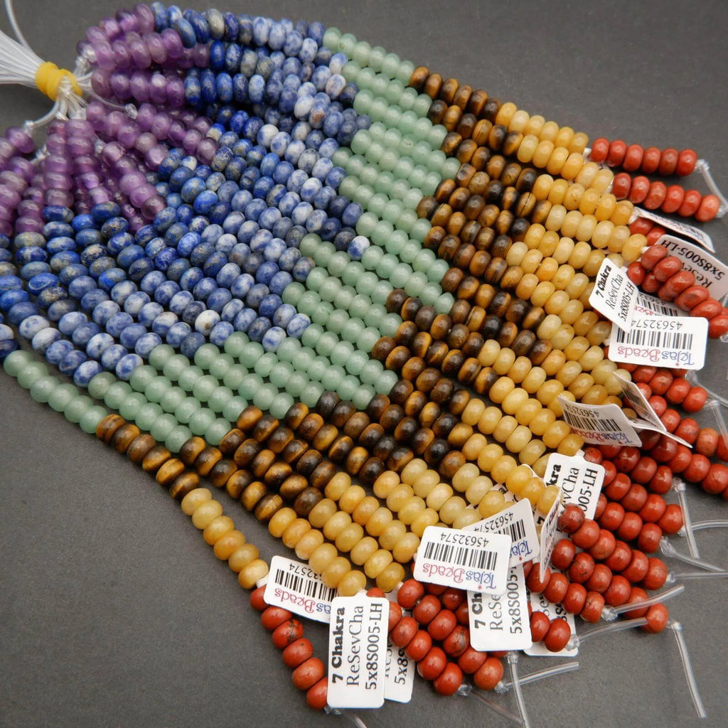 Seven Chakra Stone · Smooth · Rondelle · 6mm, 8mm · Large Hole · 1/2 Strand, Tejas Beads, Beads