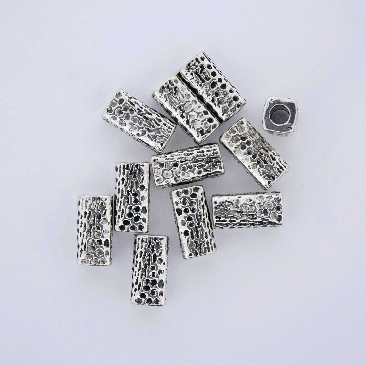 Spotted Rectangle Tube · Antique Silver Plated Finding · 55mm · 28pcs Finding Tejas Beads 1294