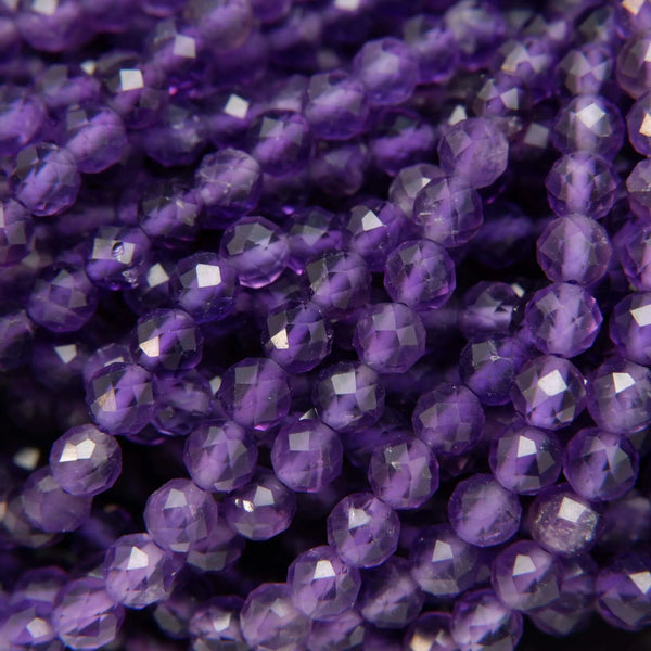 Small Natural Stone Purple Amethyst 3/4mm Beads Round Faceted